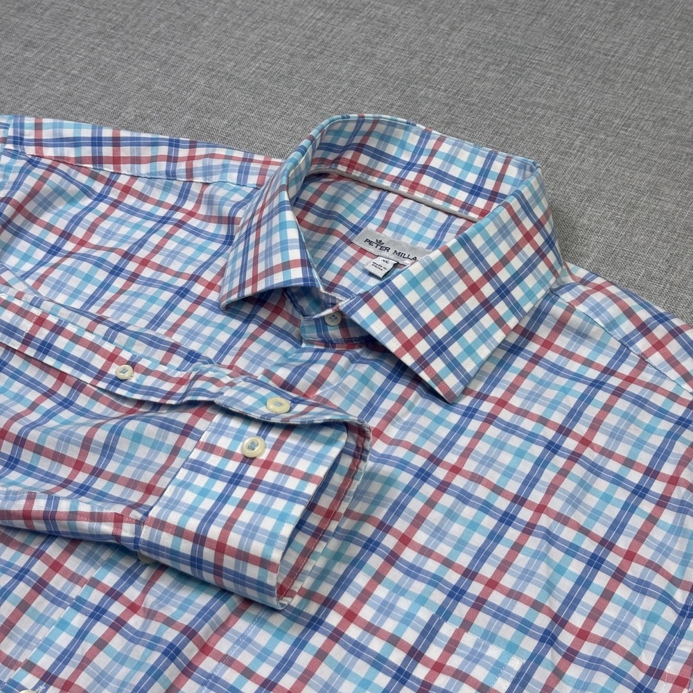 Peter Millar Crown Ease Stowe Plaid Sport Button Dress Shirt Mens XL Multicolor